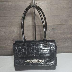 Brighton Black Croc-Embossed Pebble Leather Women's Bag